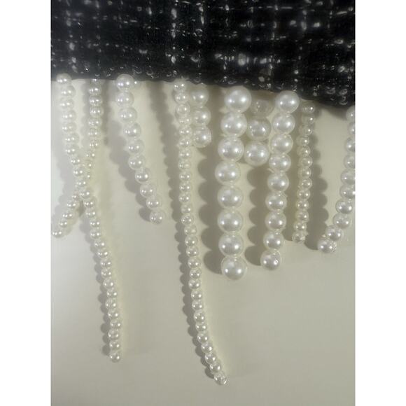 Lush Large Tweed Cropped Tank Pearl Detail Festival Party Nightlife Clubwear - Picture 3 of 9